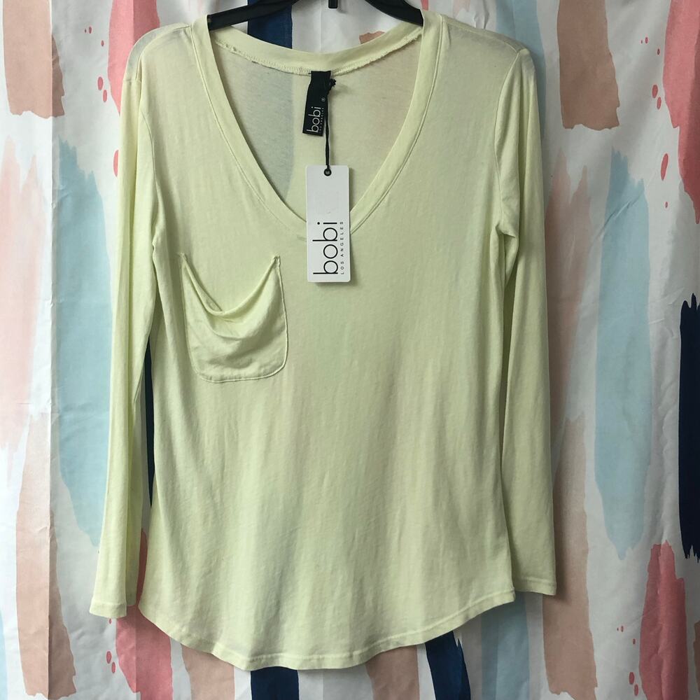 bobi Los Angeles Long Sleeve Boyfriend Tee in Mellow Yellow Size Small